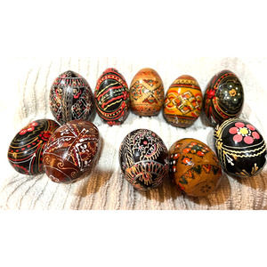 Pysanky Hand Painted Wood Easter Eggs Eastern European VTG Folk Art